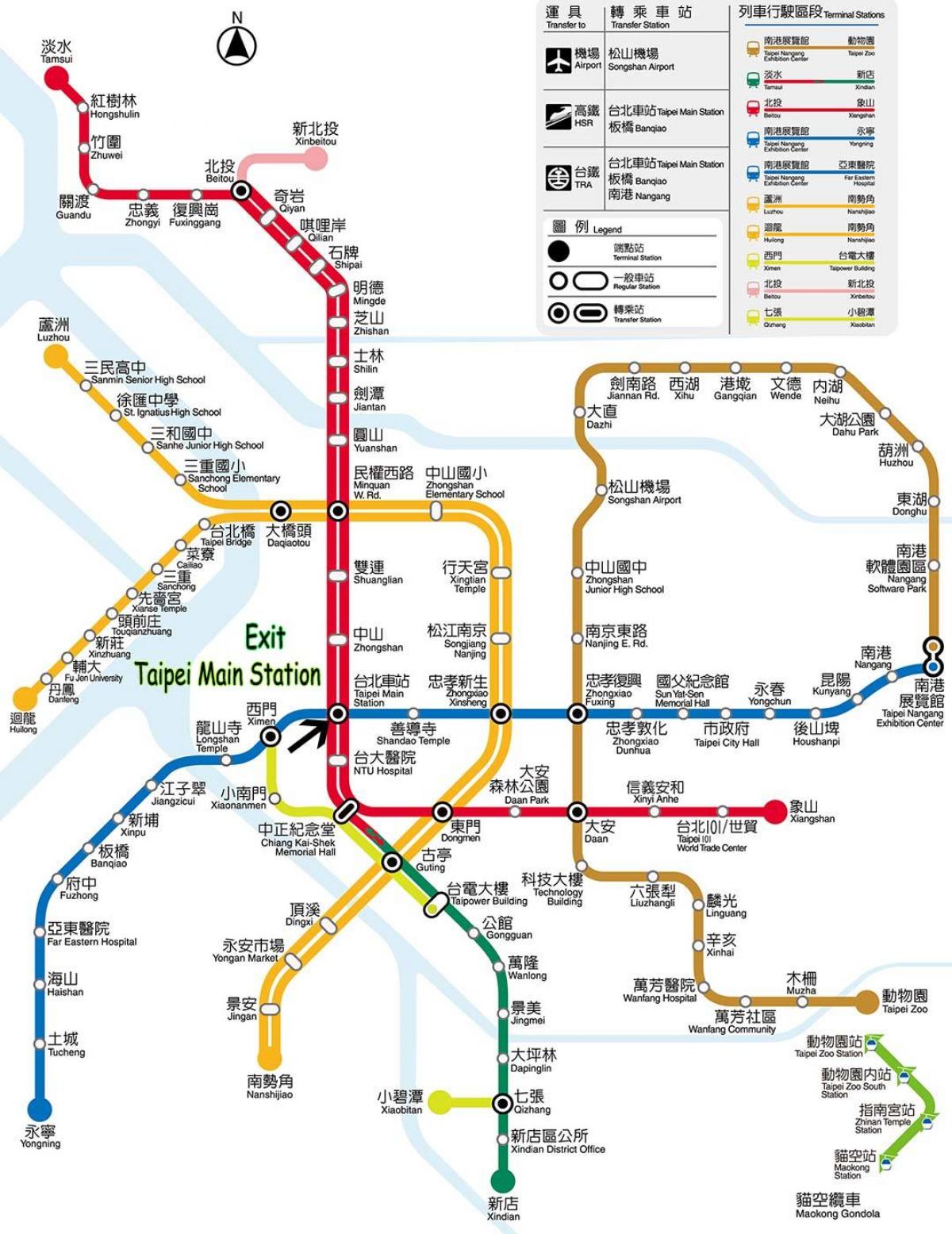 Taipei belangrikste stasie kaart