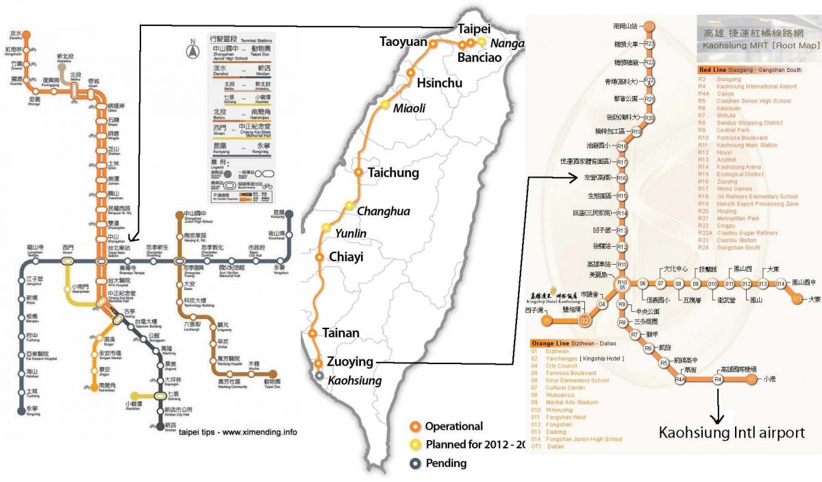 kaart van Taipei hoë spoed spoor stasie