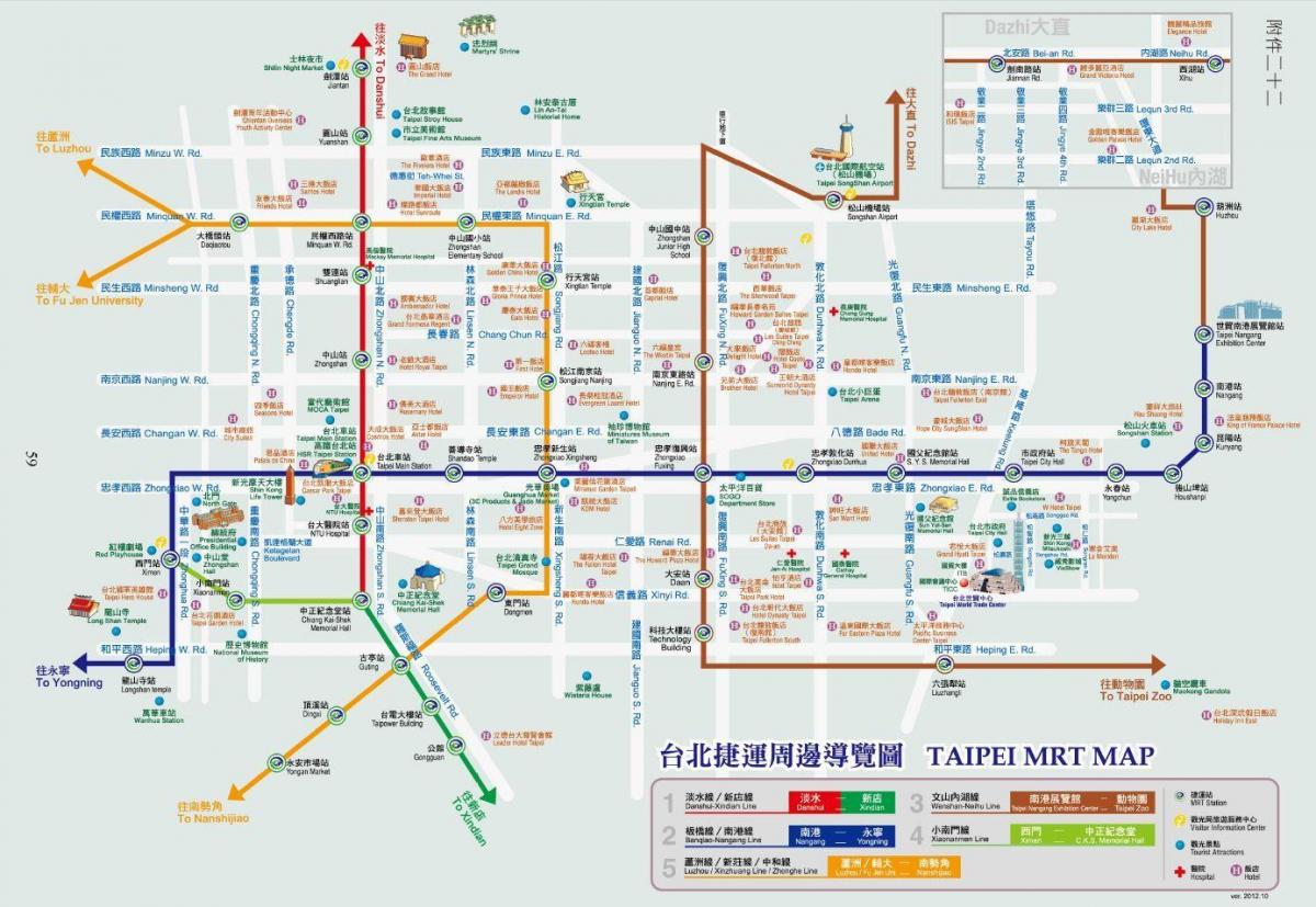 Taipei mrt kaart met toerisme-aantreklikhede