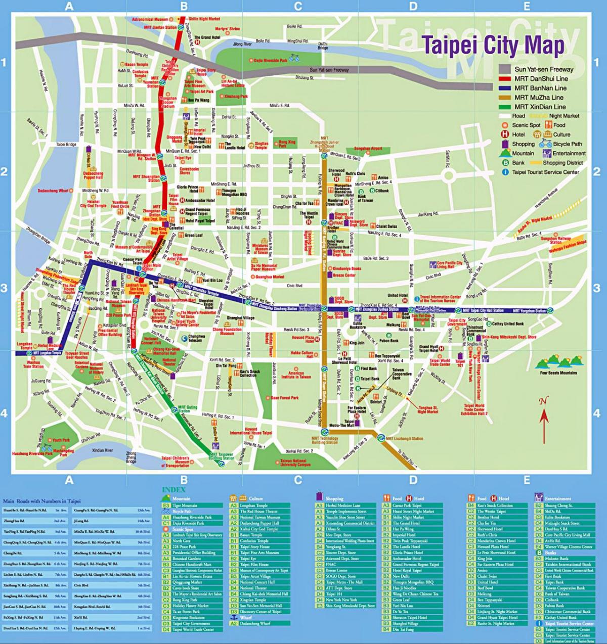 Taipei toerisme-aantreklikhede kaart